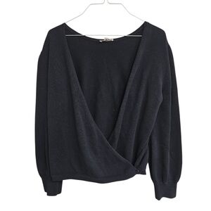 Vetta Wrap-Front Organic Cotton Cardigan Top Sweater Black Size XS